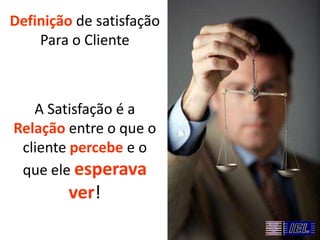 A Satisfação é a
Relação entre o que o
cliente percebe e o
que ele esperava
ver!
Definição de satisfação
Para o Cliente
 