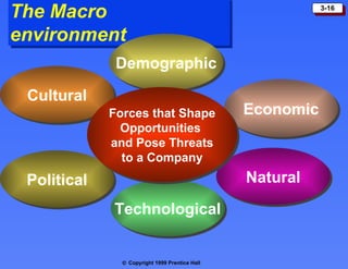 The Macro environment Demographic Technological Cultural Economic Political Natural Forces that Shape Opportunities  and Pose Threats to a Company 