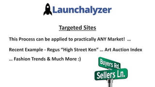 Targeted Sites
This Process can be applied to practically ANY Market! …
Recent Example - Regus “High Street Ken” … Art Auction Index
… Fashion Trends & Much More :)
 