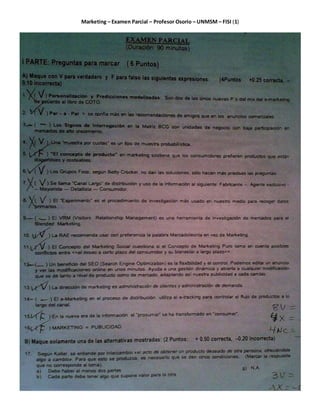 Marketing – Examen Parcial – Profesor Osorio – UNMSM – FISI (1) 
 