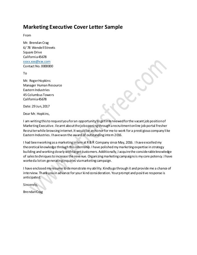 marketing executive cover letter sample marketing executive cover letter