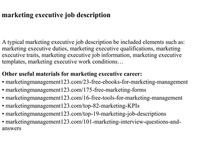 Marketing Executive Job Description