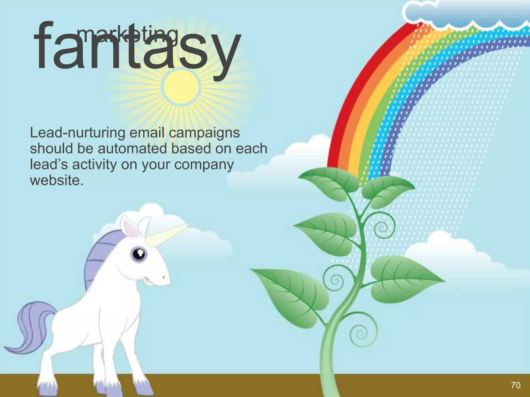 fantasy
      marketing



Lead-nurturing email campaigns
should be automated based on each
lead‟s activity on your company
website.




                                    70
 