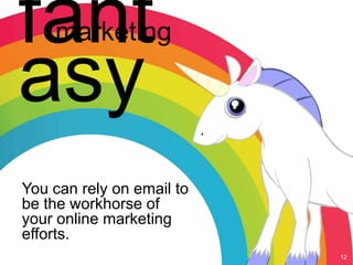 fantmarketing

asy
You can rely on email to
be the workhorse of
your online marketing
efforts.
                           12
 