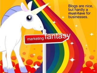 Blogs are nice,
but hardly a
must-have for
businesses.




                  55
 