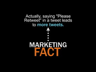Actually, saying "Please
Retweet" in a tweet leads
    to more tweets.



  MARKETING
    FACT
 