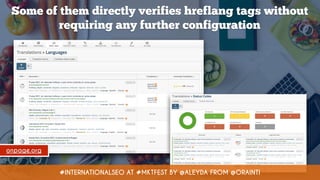 Some of them directly verifies hreflang tags without
requiring any further configuration
onpage.org
#INTERNATIONALSEO AT #MKTFEST BY @ALEYDA FROM @ORAINTI
 