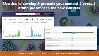 Use this to develop & promote your content & overall
brand presence in the new markets
#INTERNATIONALSEO AT #MKTFEST BY @ALEYDA FROM @ORAINTI
 