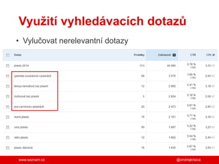 www.seznam.cz
Využití vyhledávacích dotazů
• Vylučovat nerelevantní dotazy
@ondrejkrisica
 