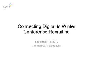Connecting Digital to Winter
  Conference Recruiting
         September 15, 2012
       JW Marriott, Indianapolis
 