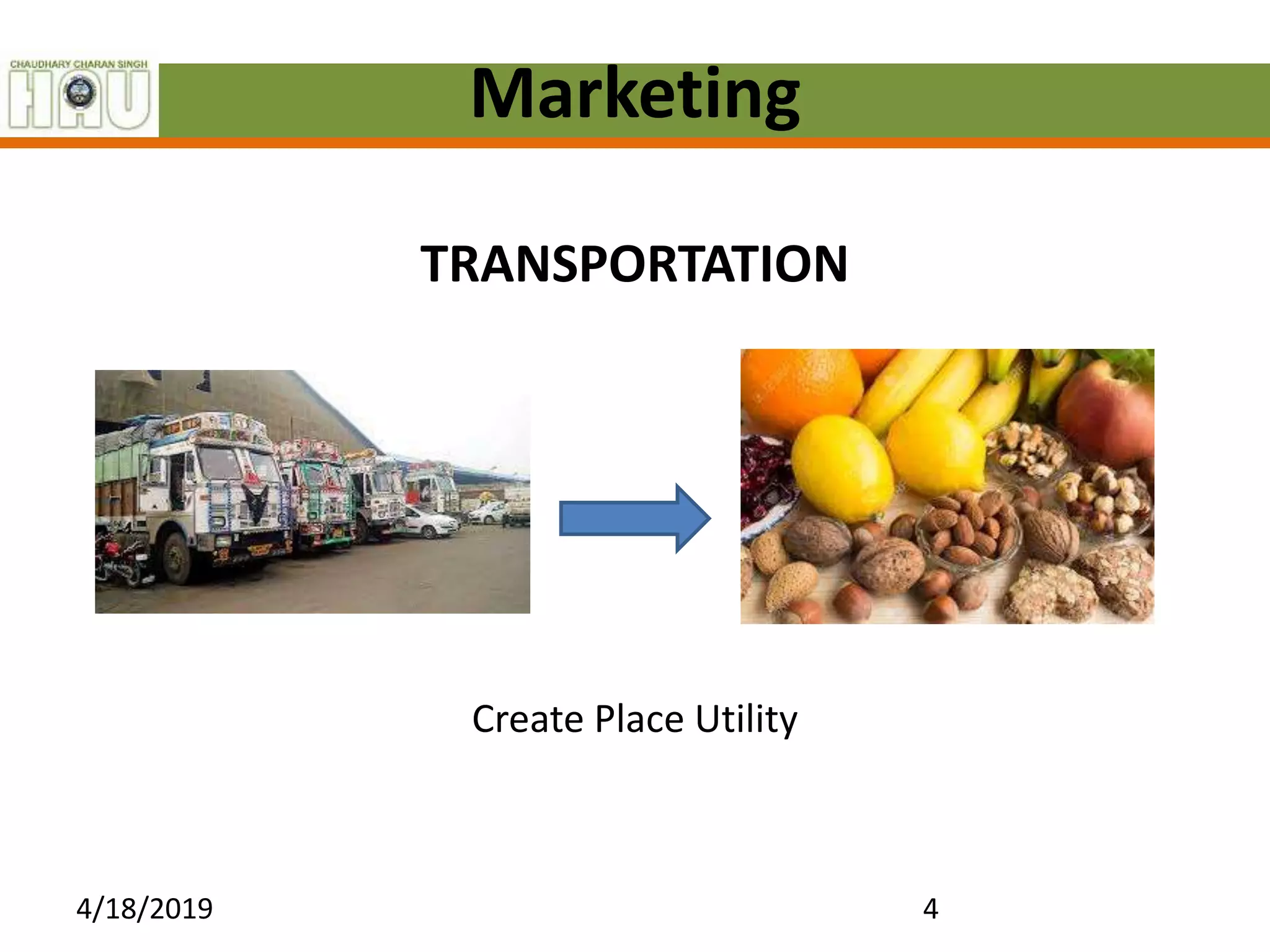 Marketing
TRANSPORTATION
Create Place Utility
4/18/2019 4
 