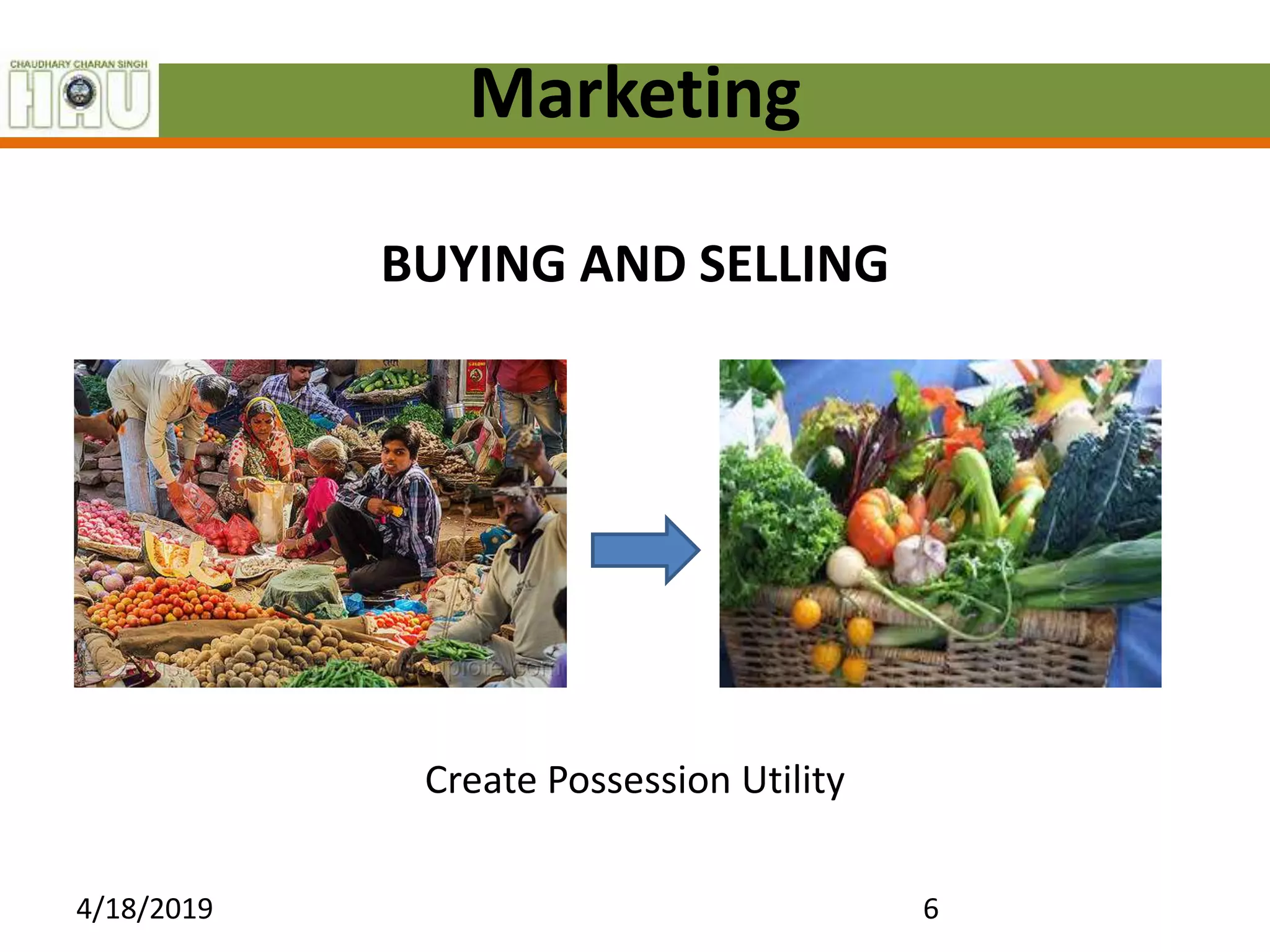 Marketing
BUYING AND SELLING
Create Possession Utility
4/18/2019 6
 