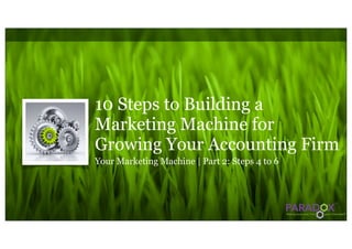 10 Steps to Building a
Marketing Machine for
Growing Your Accounting Firm
Your Marketing Machine | Part 2: Steps 4 to 6
 