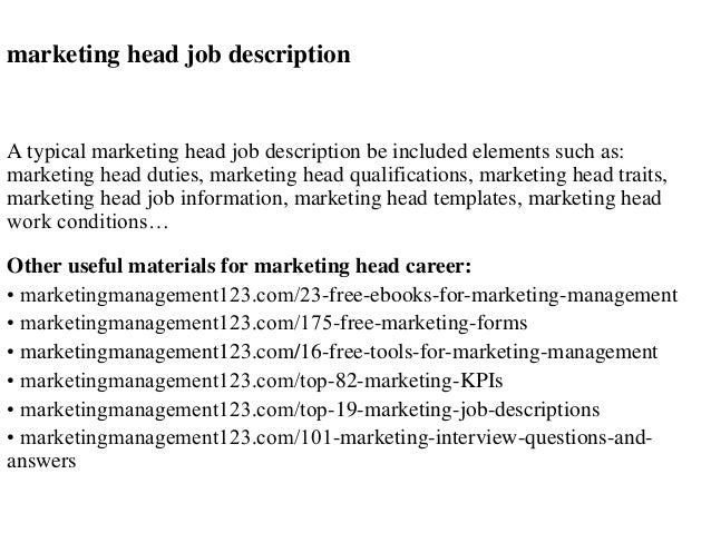 Marketing Head Job Description Marketing Head Job Description