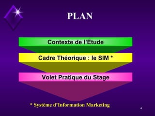 Contexte de l’Étude Cadre Théorique : le SIM * Volet Pratique du Stage PLAN * Système d’Information Marketing 