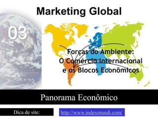 Marketing Estratégico e Mapeamento do Ambiente 
Marketing Global 
A 
U 
L 
A 
03 
http://www.indexmundi.com/ 
Dica de site:  