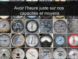 23
Avoir l’heure juste sur nos
capacités et moyens
http://www.flickr.com/photos/lwr/65212080/sizes/l/
 