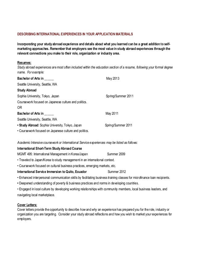 marketing international experience packet study abroad cover letter