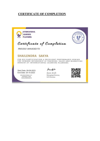 CERTIFICATE OF COMPLETION
 