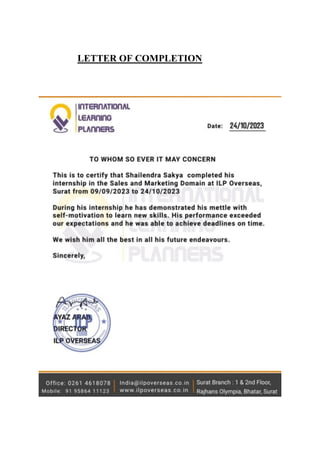 LETTER OF COMPLETION
 