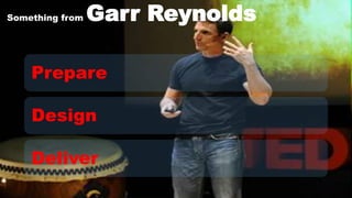 Something from Garr Reynolds
Prepare
Design
Deliver
 