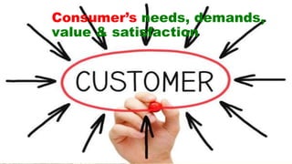 Consumer’s needs, demands,
value & satisfaction
 