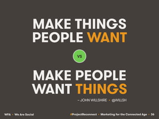 #ProjectReconnect • Marketing for the Connected Age • 36WFA • We Are Social
MAKE THINGS
PEOPLE WANT
MAKE PEOPLE
WANT THING...