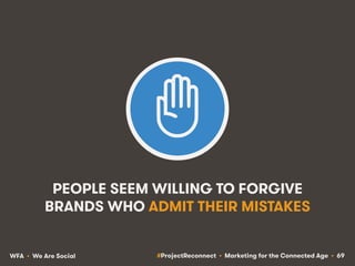 #ProjectReconnect • Marketing for the Connected Age • 69WFA • We Are Social
PEOPLE SEEM WILLING TO FORGIVE
BRANDS WHO ADMI...