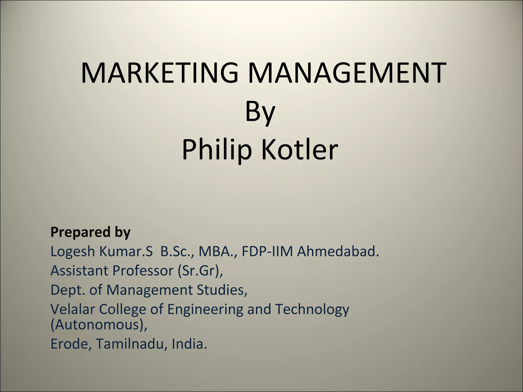 Marketing Management By Philip Kotler | PPT