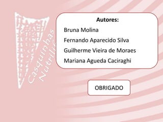 Autores:
Bruna Molina
Fernando Aparecido Silva
Guilherme Vieira de Moraes
Mariana Agueda Caciraghi



           OBRIGADO
 