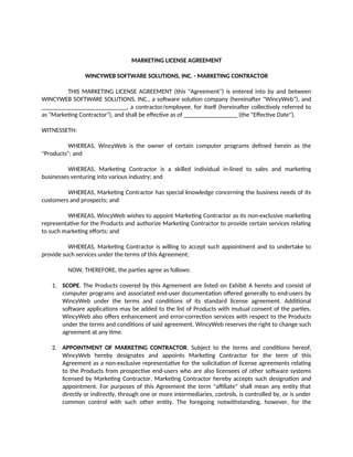 Witnesseth Sample WincyWeb Marketing License Agreement - BAS | DOCX