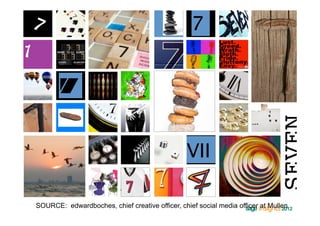 7
7!

            7




                                                                                    SEVEN!
                                                      VII

     SOURCE: edwardboches, chief creative officer, chief social media officer at Mullen
 