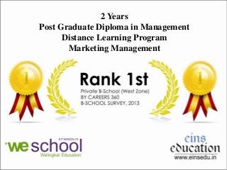 2 Years
Post Graduate Diploma in Management
Distance Learning Program
Marketing Management
 