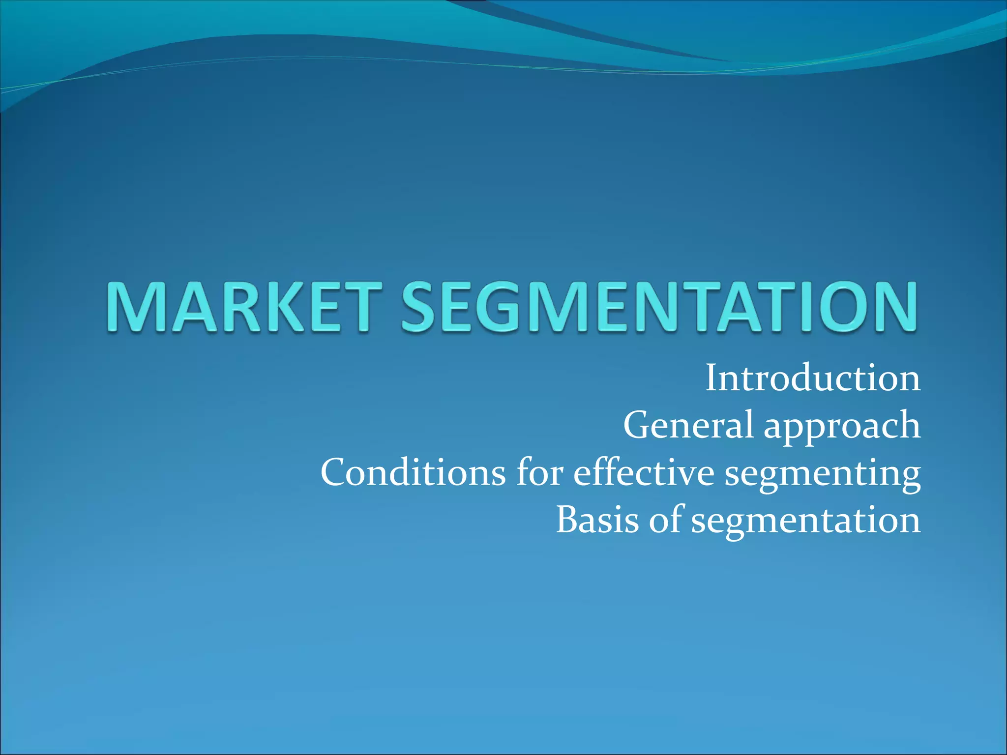 Introduction
General approach
Conditions for effective segmenting
Basis of segmentation
 