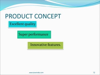 PRODUCT CONCEPT
Excellent quality
Super performance
Innovative features.
www.aravindts.com 12
 