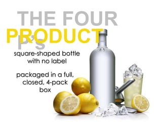 THE FOUR P’s PRODUCT square-shaped bottle with no labelpackaged in a full, closed, 4-packbox 