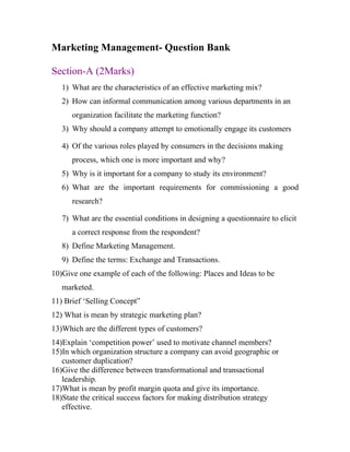 Marketing management questions 