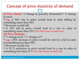 Concept of price elasticity of demand 
(i) Price Elastic: % change in quantity demanded > % change 
in price 
e.g. A 50% ...