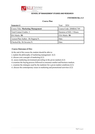 Mark Lesson Plan Marketing Management Lesson Plan for 1st Sem 23-25 batch- Final.doc