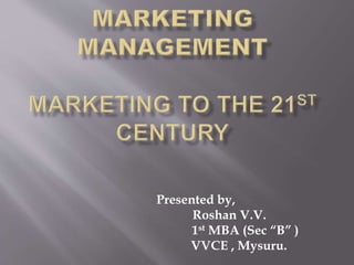 Presented by,
Roshan V.V.
1st MBA (Sec “B” )
VVCE , Mysuru.
 