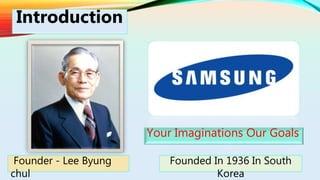 Introduction
Founder - Lee Byung
chul
Founded In 1936 In South
Korea
Your Imaginations Our Goals
 