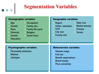 Segmentation Variables
 
