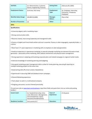 Marketing Manager Job Description Template by Bayt.com