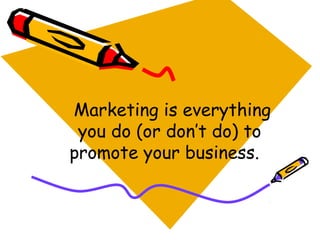 Marketing is everything
you do (or don’t do) to
promote your business.
 