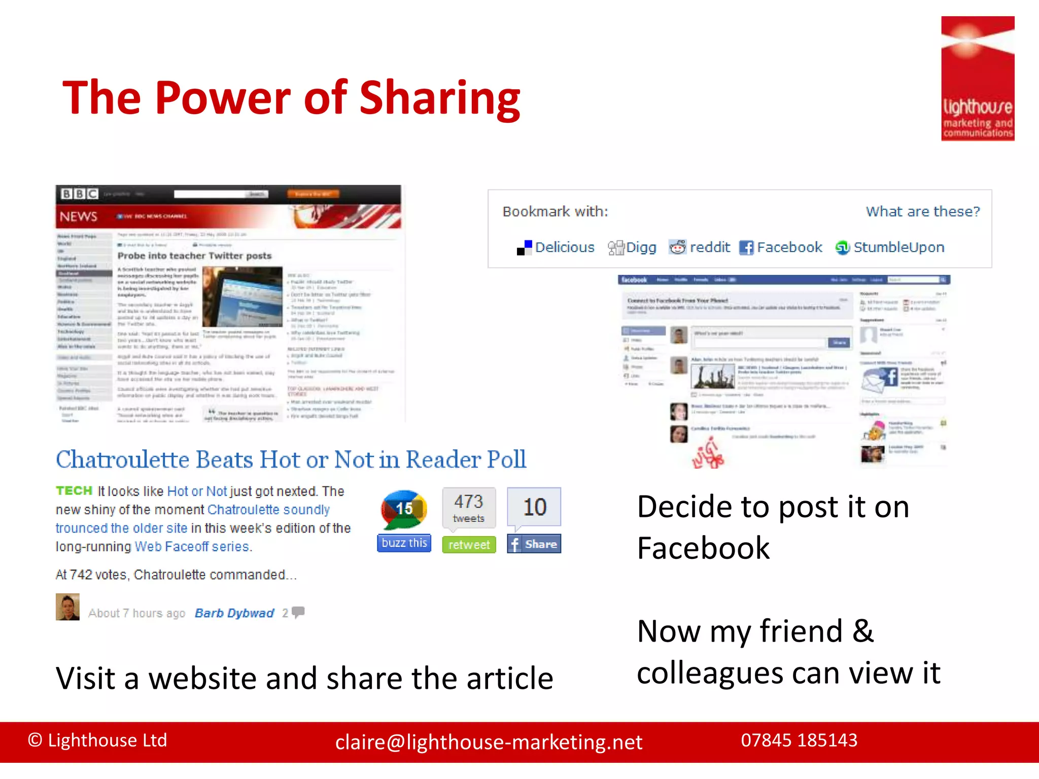 The Power of SharingDecide to post it on FacebookNow my friend & colleagues can view it Visit a website and share the article