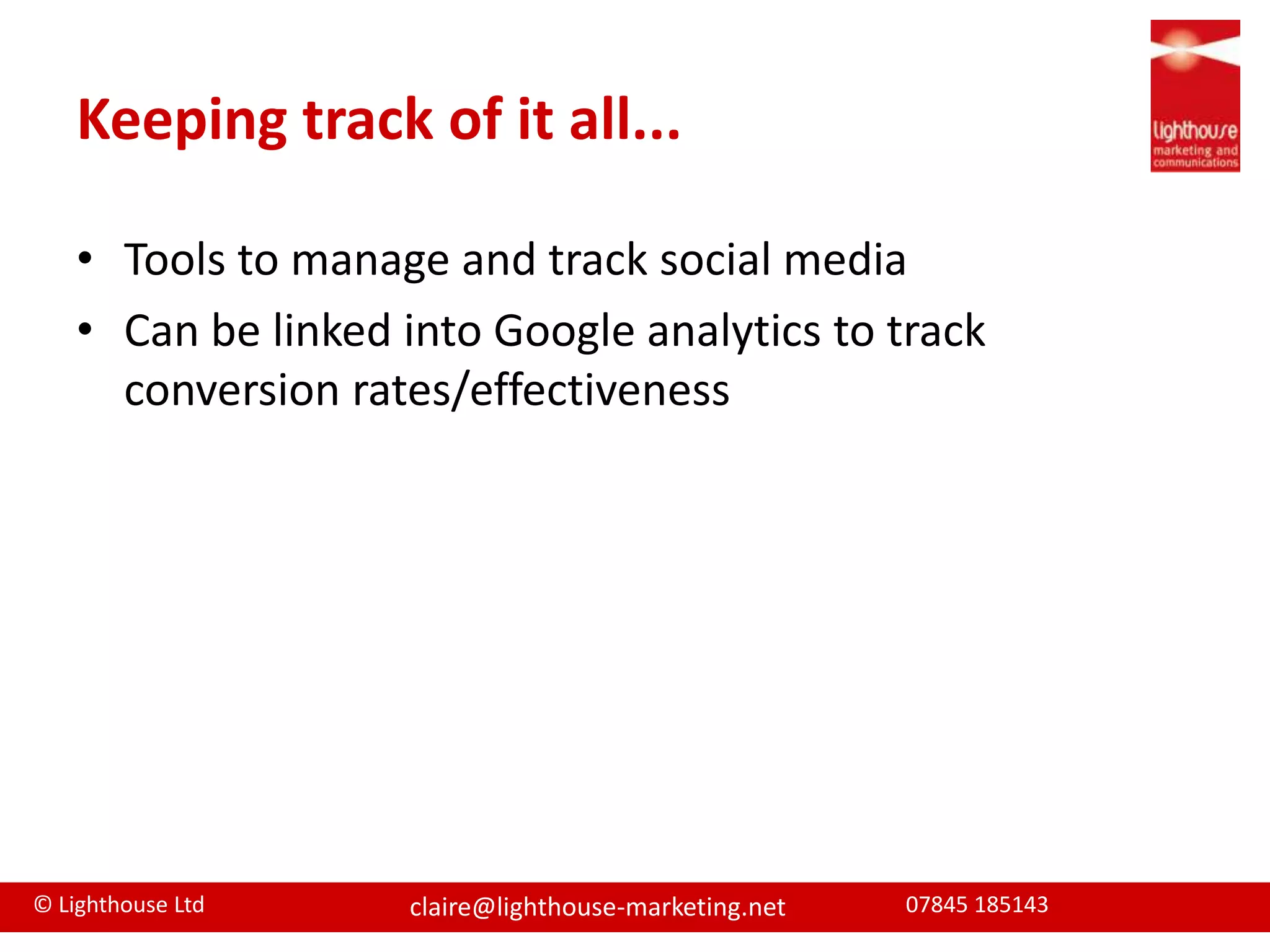 Share Tweets (RT) and highlight someone/thing (#) The good...Public and instant = greater SEO exposureOpen forum - build a community of potential customers you don’t personally knowFans can “follow you” without you having to reciprocateThere is a quick way to share links to contentUsers are very vocal, so if they are happy with your firm they’ll say so