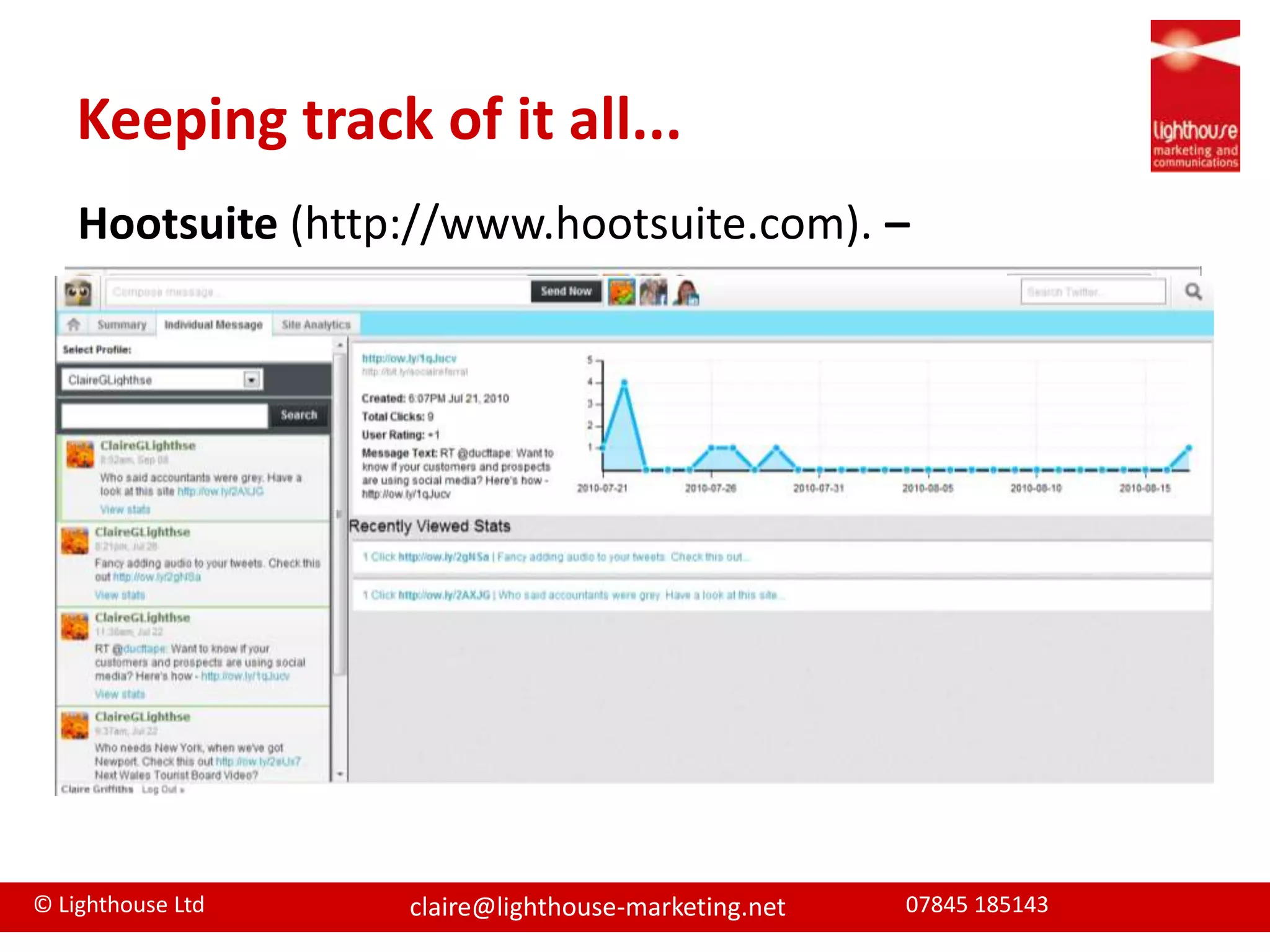 How can you use it?Develop and promote yourself and your firmInteract with your customer baseTrack what people are saying about your company and brandCreate buzz around upcoming events/seminarsPromote other content you’ve created, including webinars, blog posts or videocastsDevelop direct relationships with bloggers and journalists for potential PR placementTrack competitive activity
