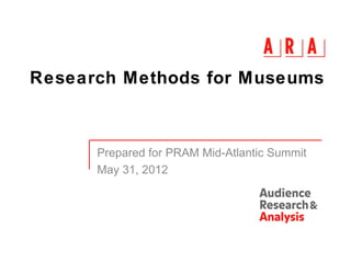 Research Methods for Museums



      Prepared for PRAM Mid-Atlantic Summit
      May 31, 2012
 