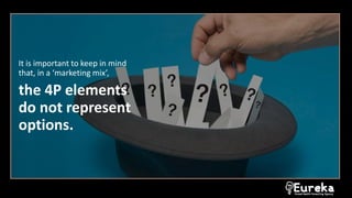 It is important to keep in mind
that, in a ‘marketing mix’,
the 4P elements
do not represent
options.
 