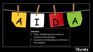 I D
Interest:
• Then, marketing must create an
interest in the product.
• Customers will develop an interest in
the product.
 